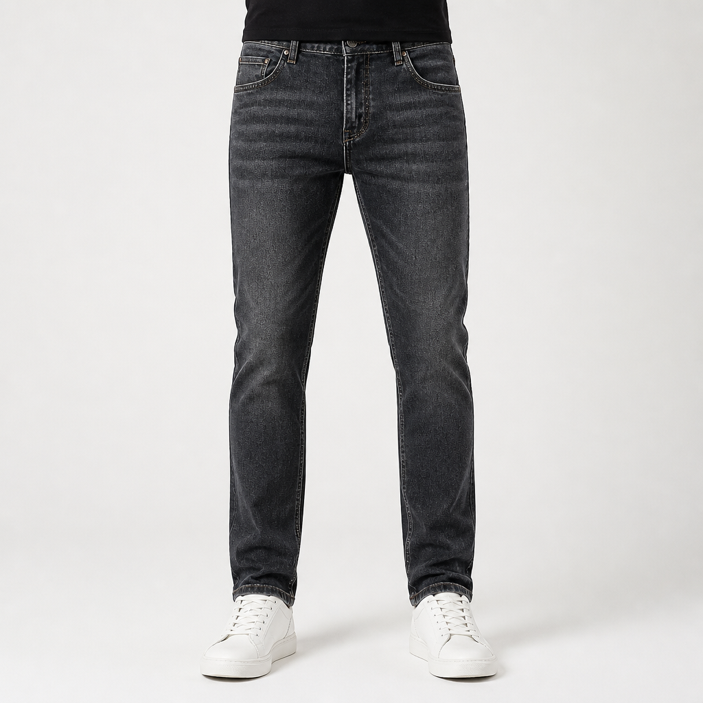 Tommy | Mens Straight Leg Loose Fit Stretch Elastic Waist Denim Jeans, Black