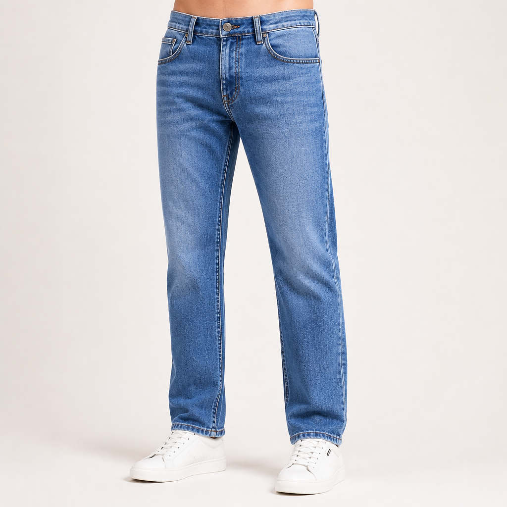 Tommy | Mens Straight Leg Loose Fit Stretch Elastic Waist Denim Jeans, Blue