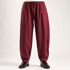 Torin | Mens Wide Leg Linen Loose Casual Cotton Trousers, Red