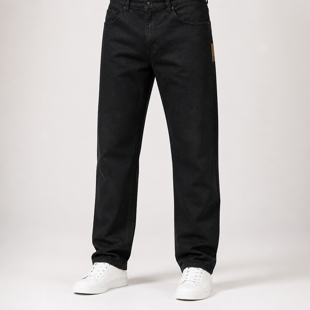 Travis | Mens Straight Leg Jeans Loose Washed Retro Denim Pants, Black