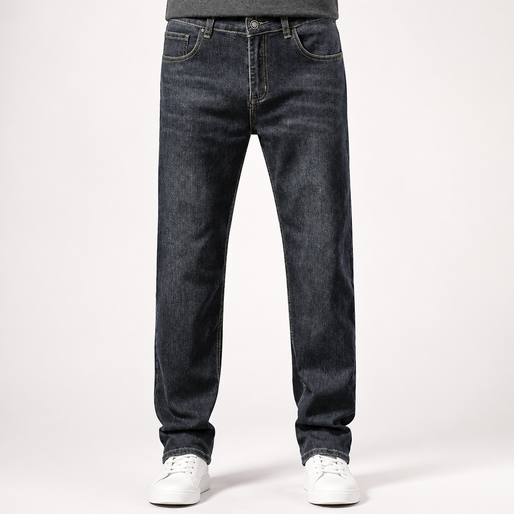 Travis | Mens Straight Leg Jeans Loose Washed Retro Denim Pants, Blue