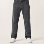 Travis | Mens Straight Leg Jeans Loose Washed Retro Denim Pants, Grey