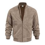 Tremaine | Mens Suede Stand Collar Zip Bomber Jacket Coat - Brown
