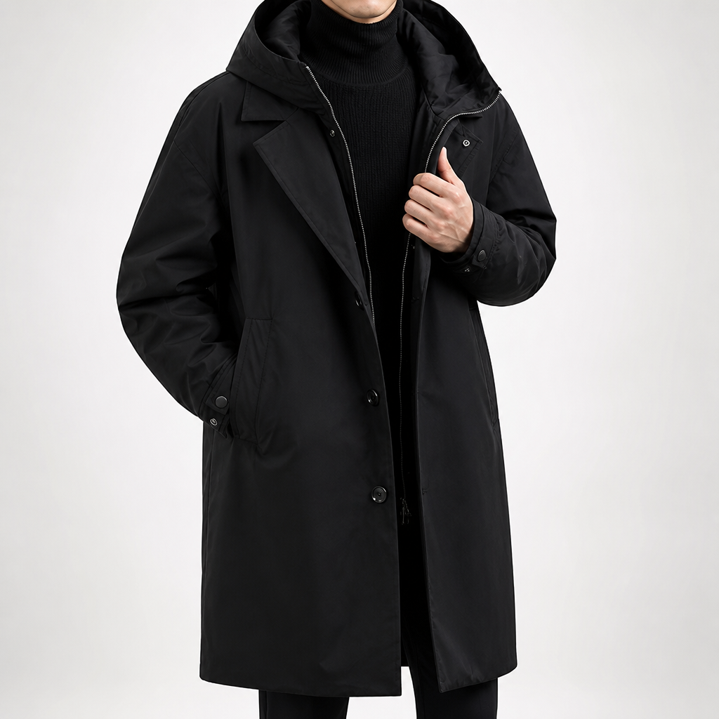Troy | Mens Hooded Quilted Mid Length Padded Winter Coat, Black 2