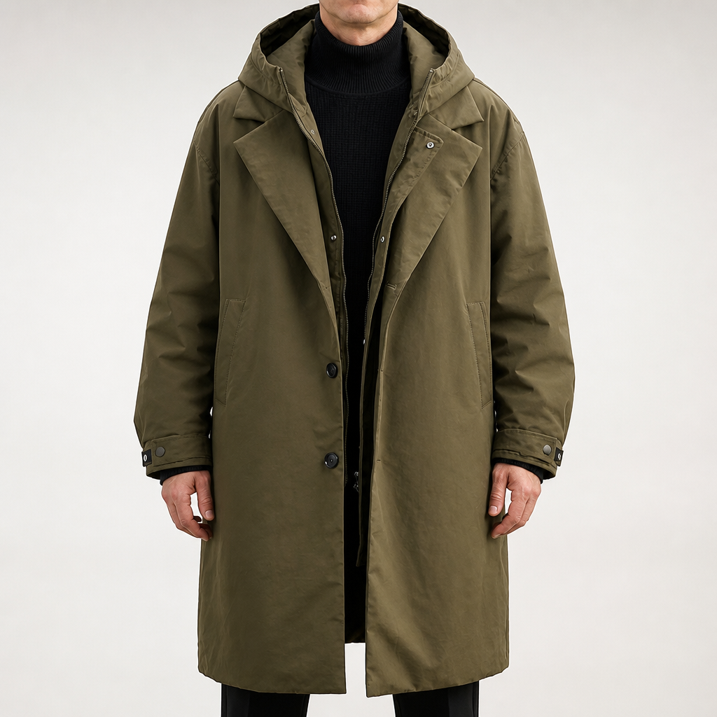 Troy | Mens Hooded Quilted Mid Length Padded Winter Coat, Military Green