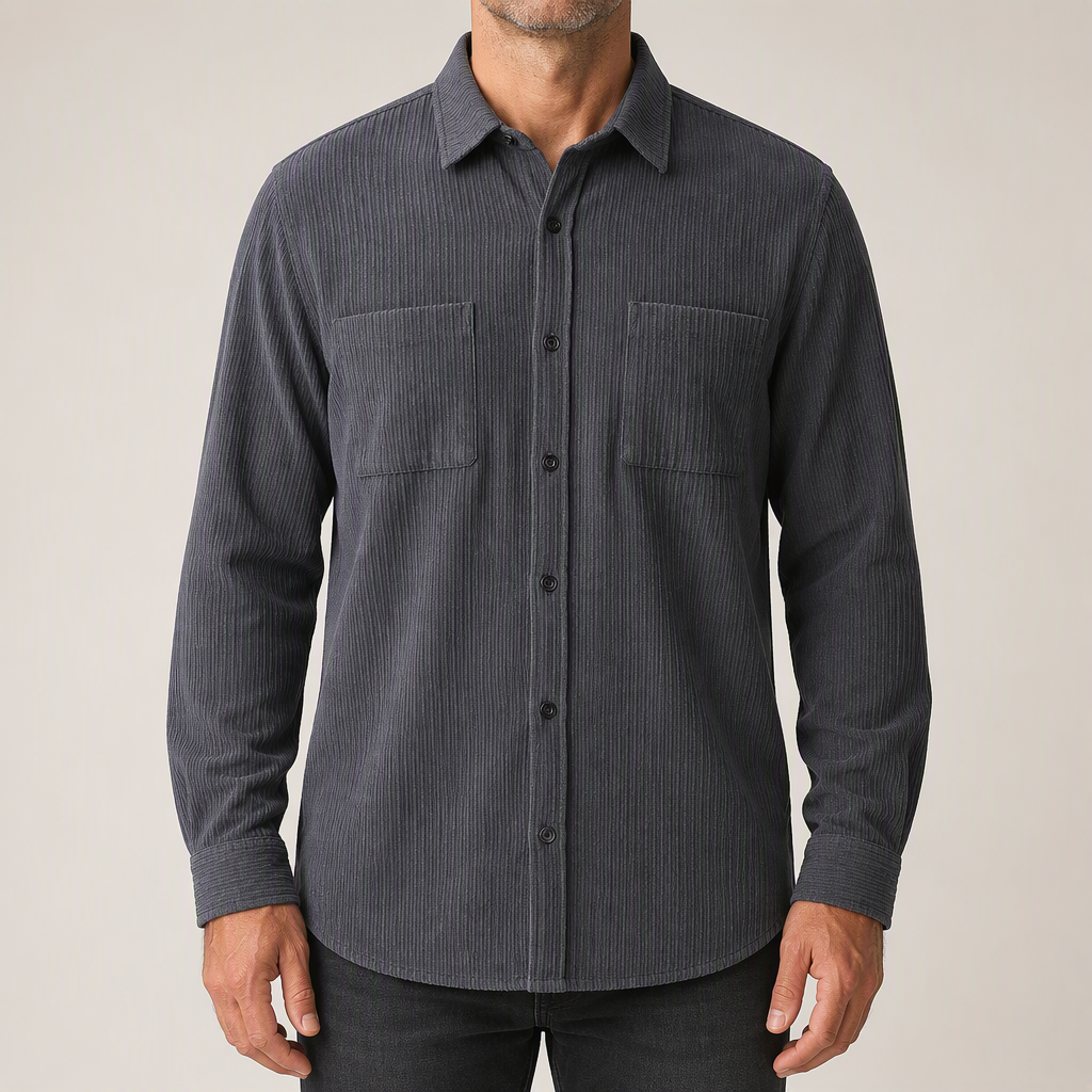 Tucker | Mens Corduroy Long Sleeve Casual Button Down Shirt, Grey