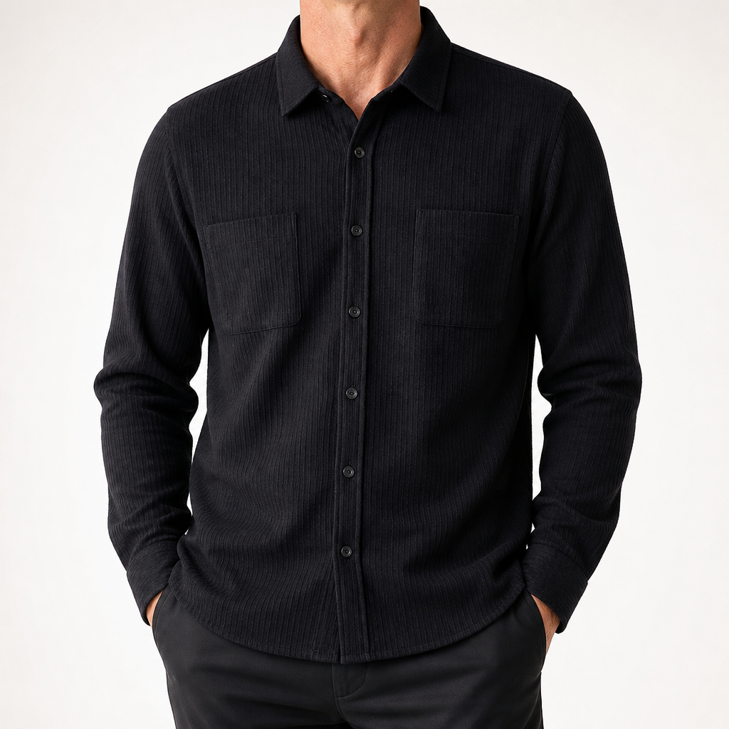 Tucker | Mens Corduroy Long Sleeve Casual Button Down Shirt, Black
