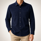 Tucker | Mens Corduroy Long Sleeve Casual Button Down Shirt, Navy Blue