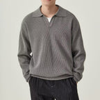 Ulric | Mens Knitted Long Sleeve Solid Colour Lapel Polo Polo Shirt - 1