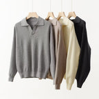 Ulric | Mens Knitted Long Sleeve Solid Colour Lapel Polo Polo Shirt - 2