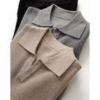 Ulric | Mens Knitted Long Sleeve Solid Colour Lapel Polo Polo Shirt - 3