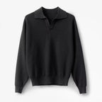 Ulric | Mens Knitted Long Sleeve Solid Colour Lapel Polo Polo Shirt - Black