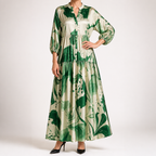Ulric | Womens Dress Printed Long Sleeve V Neck Loose Maxi Dress, Green