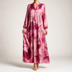 Ulric | Womens Dress Printed Long Sleeve V Neck Loose Maxi Dress, Rose Red