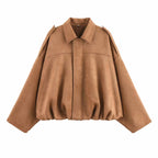 Vera | Womens Suede Aviator Bomber Jacket - Dark Khaki