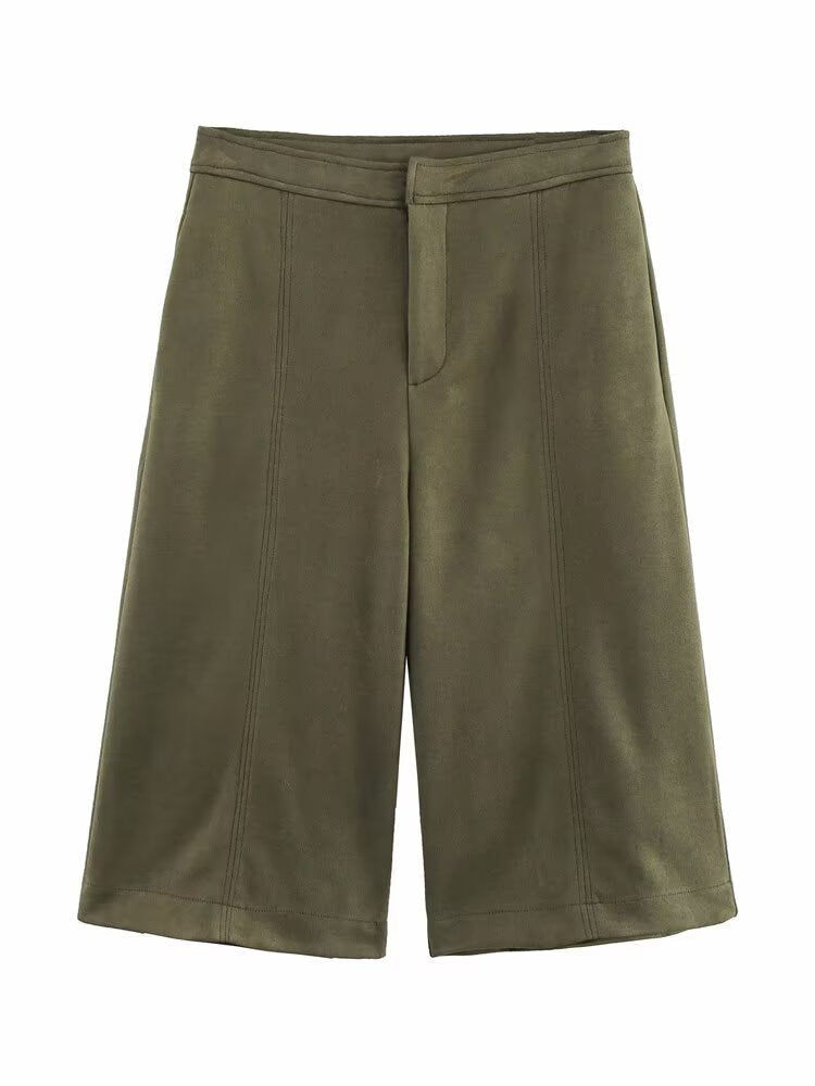Vera | Womens Suede Aviator Bomber Jacket - Green Shorts 46