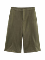Vera | Womens Suede Aviator Bomber Jacket - Green Shorts 46