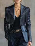 Veronica | Womens Tassel Fringe Biker Motorcycle Moto Leather Jacket