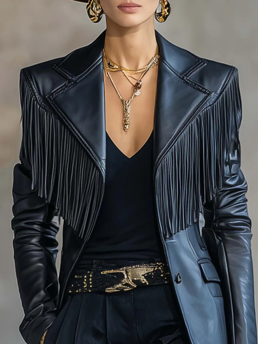 Veronica | Womens Tassel Fringe Biker Motorcycle Moto Leather Jacket