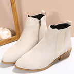 Vesper | Womens Square Heel Side Zip Pointed Ankle Suede Boots - 6