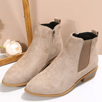 Vesper | Womens Square Heel Side Zip Pointed Ankle Suede Boots - 7