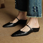 Vianne | Womens Genuine Leather Toe Post Flat Black Sandals - 3