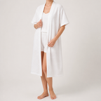 Victoria | Womens Cotton Robe Nightgown Loungewear, White 3