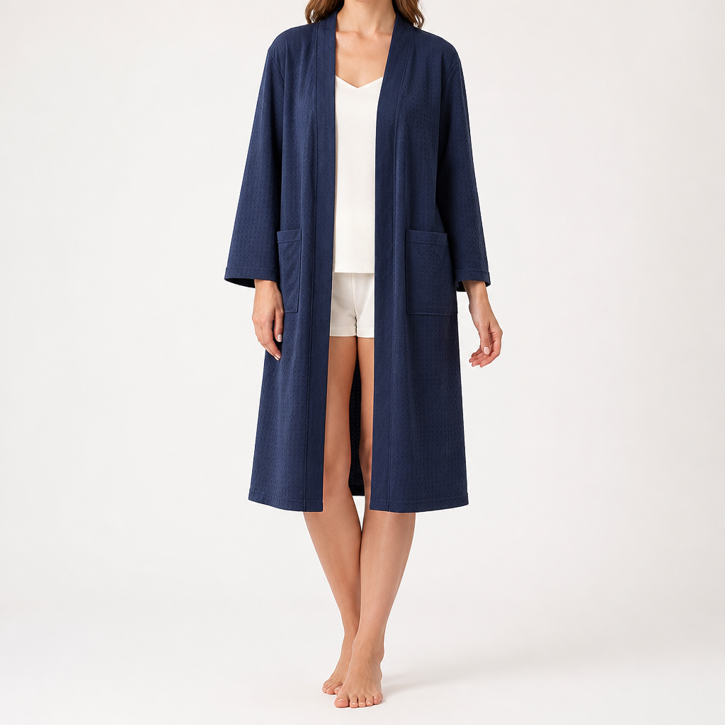 Victoria | Womens Cotton Robe Nightgown Loungewear, Navy Blue
