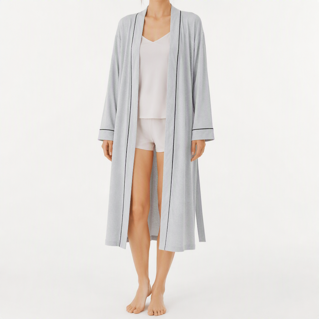 Victoria | Womens Cotton Robe Nightgown Loungewear, Gray