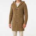 Vince | Mens Hooded Cardigan Sweater Chunky Knit Toggle Winter Coat, Khaki