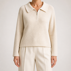 Vivienne | Womens Quarter Zip Knitted Jumper, Apricot