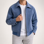 Walker | Mens Bomber Jacket Retro Washed Loose Zip Up Lapel Coat, Light Blue