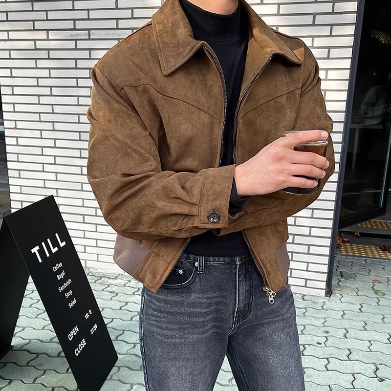 Walker | Mens Bomber Jacket Retro Washed Loose Zip Up Lapel Coat