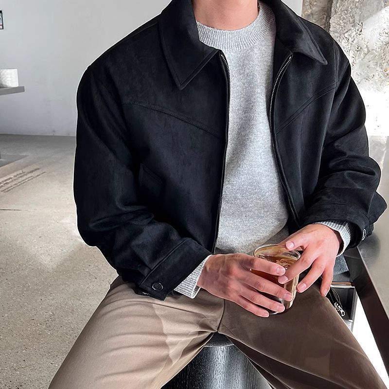 Walker | Mens Bomber Jacket Retro Washed Loose Zip Up Lapel Coat
