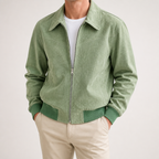 Walker | Mens Bomber Jacket Retro Washed Loose Zip Up Lapel Coat, Light Green