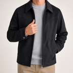 Walker | Mens Bomber Jacket Retro Washed Loose Zip Up Lapel Coat, Black