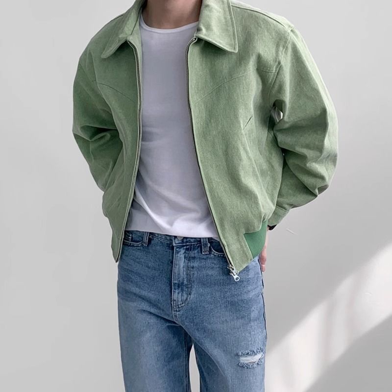 Walker | Mens Bomber Jacket Retro Washed Loose Zip Up Lapel Coat