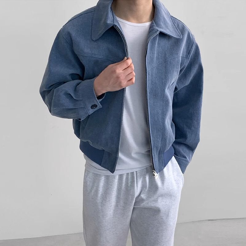 Walker | Mens Bomber Jacket Retro Washed Loose Zip Up Lapel Coat