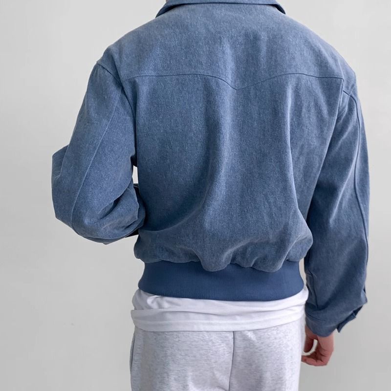 Walker | Mens Bomber Jacket Retro Washed Loose Zip Up Lapel Coat