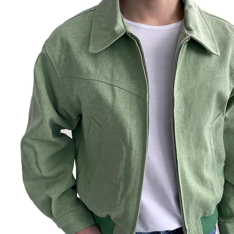 Walker | Mens Bomber Jacket Retro Washed Loose Zip Up Lapel Coat
