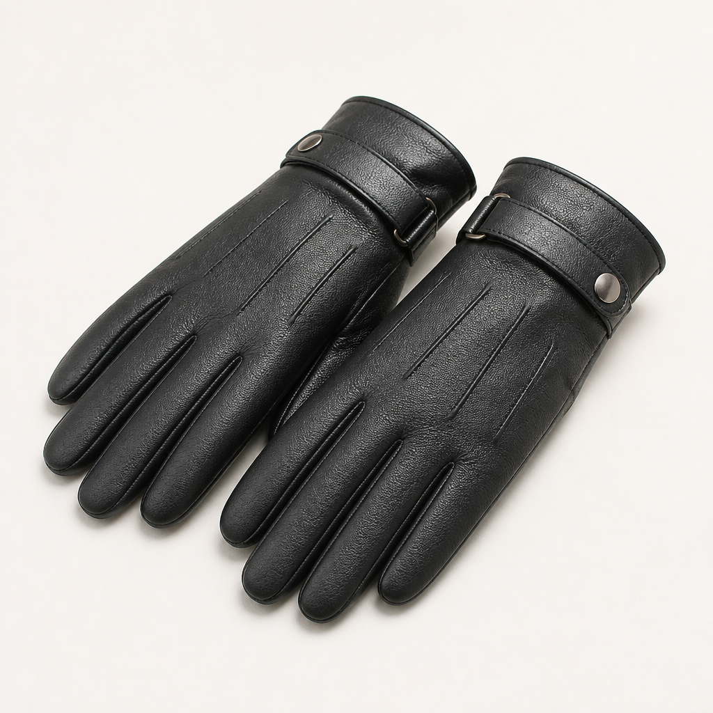 Walt | Mens Leather Ski Gloves Sheepskin Touch Screen Winter Warm, Design 1