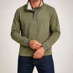Wayne | Mens Fleece Lined Zip Up Stand Collar Warm Casual Sweatshirt, Green