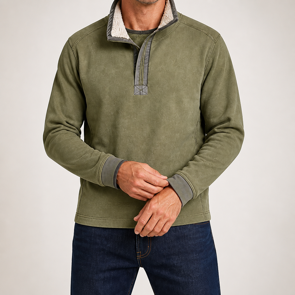 Wayne | Mens Fleece Lined Zip Up Stand Collar Warm Casual Sweatshirt, Green