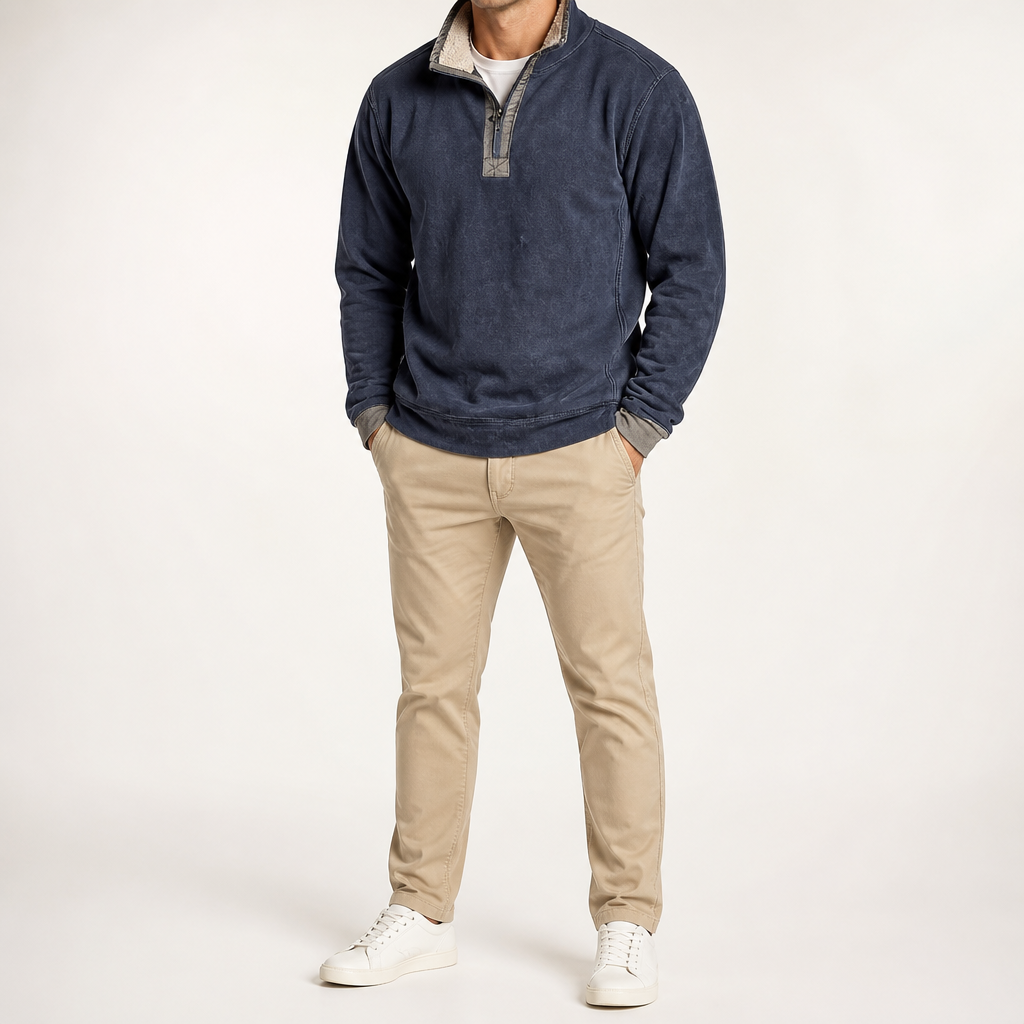 Wayne | Mens Fleece Lined Zip Up Stand Collar Warm Casual Sweatshirt, Blue
