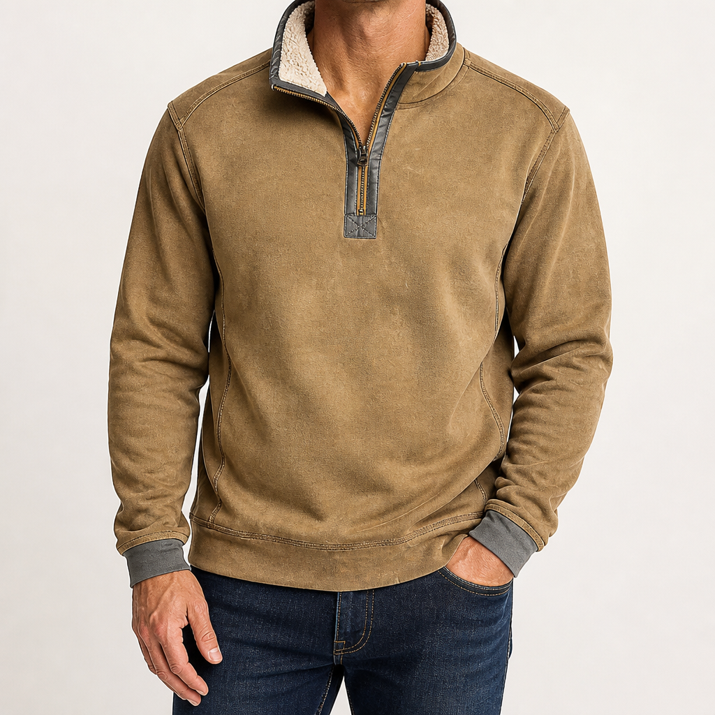 Wayne | Mens Fleece Lined Zip Up Stand Collar Warm Casual Sweatshirt, Design 1