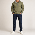 Wayne | Mens Fleece Lined Zip Up Stand Collar Warm Casual Sweatshirt, Green