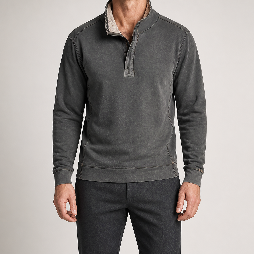 Wayne | Mens Fleece Lined Zip Up Stand Collar Warm Casual Sweatshirt, Gray