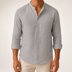Wes | Mens Linen Shirt Cotton Long Sleeve Stand Collar Casual Top, Grey