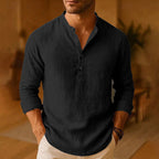 Wes | Mens Linen Shirt Cotton Long Sleeve Stand Collar Casual Top