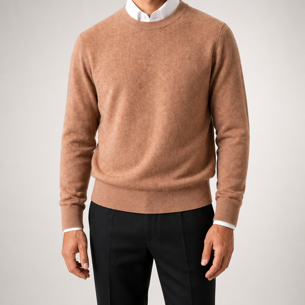 Weston | Mens V Neck Sweater Loose Fit Knitted Pullover, Khaki